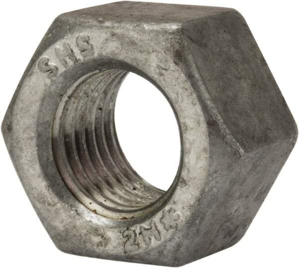 Value Collection - 7/8-9 UNC Steel Right Hand Heavy Hex Nut - 1-7/16" Across Flats, 55/64" High, Galvanized Finish - A1 Tooling