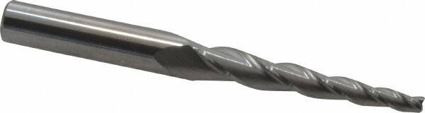 Accupro - 3° Taper Angle per Side, 1/8" Small End Diam, 1-1/2" LOC, Solid Carbide 3 Flute Tapered Square End Mill - 3-1/2" OAL, 3/8" Shank Diam, Spiral Flute - A1 Tooling