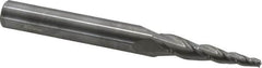 Accupro - 5° Taper Angle per Side, 1/8" Small End Diam, 1-1/2" LOC, Solid Carbide 3 Flute Tapered Square End Mill - 3-1/2" OAL, 3/8" Shank Diam, Spiral Flute - A1 Tooling