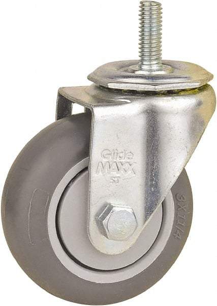 Value Collection - 3" Diam x 1-1/4" Wide x 3-3/4" OAH Stem Mount Swivel Caster - Hard Rubber, 125 Lb Capacity, Ball Bearing, 3/8-16 x 1" Threaded Stem - A1 Tooling