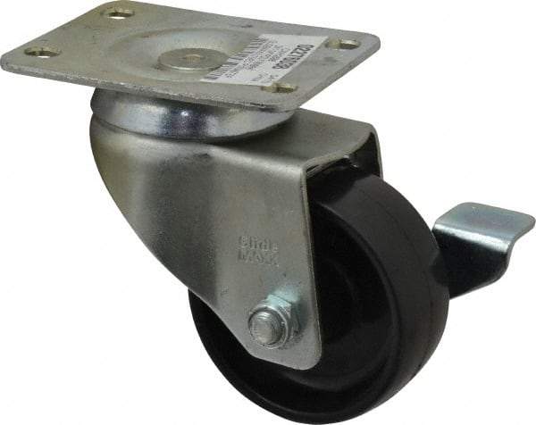 Value Collection - 3" Diam x 1-1/4" Wide x 4-1/8" OAH Top Plate Mount Swivel Caster with Brake - Polyolefin, 180 Lb Capacity, Plain Bearing, 2-7/8 x 3-5/8" Plate - A1 Tooling