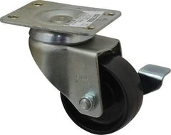 Value Collection - 3" Diam x 1-1/4" Wide x 4-1/8" OAH Top Plate Mount Swivel Caster with Brake - Polyolefin, 180 Lb Capacity, Plain Bearing, 2-7/8 x 3-5/8" Plate - A1 Tooling