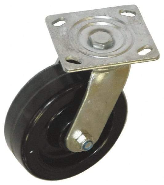 Value Collection - 6" Diam x 2" Wide x 7-1/2" OAH Top Plate Mount Swivel Caster - Phenolic, 1,200 Lb Capacity, Roller Bearing, 4 x 4-1/2" Plate - A1 Tooling