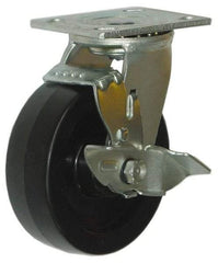 Value Collection - 5" Diam x 2" Wide x 6-1/2" OAH Top Plate Mount Swivel Caster with Brake - Polypropylene, 580 Lb Capacity, Roller Bearing, 4 x 4-1/2" Plate - A1 Tooling