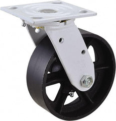 Value Collection - 6" Diam x 2" Wide, Semi-Steel Swivel Caster - 1,200 Lb Capacity, Top Plate Mount, 4" x 4-1/2" Plate, Plain Bearing - A1 Tooling