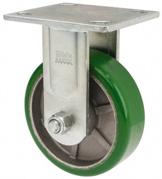 Value Collection - 5" Diam x 1-1/2" Wide x 6-1/2" OAH Top Plate Mount Rigid Caster - Polyurethane, 720 Lb Capacity, Roller Bearing, 4 x 4-1/2" Plate - A1 Tooling