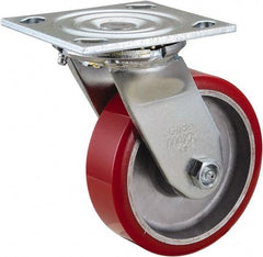 Value Collection - 5" Diam x 1-1/2" Wide x 6-1/2" OAH Top Plate Mount Swivel Caster - Polyurethane, 720 Lb Capacity, Roller Bearing, 4 x 4-1/2" Plate - A1 Tooling