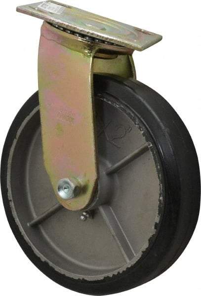 Value Collection - 8" Diam x 2" Wide x 9-1/2" OAH Top Plate Mount Swivel Caster - Soft Rubber, 600 Lb Capacity, Roller Bearing, 4 x 4-1/2" Plate - A1 Tooling