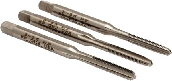 Hertel - #3-56 UNF, 3 Flute, Bottoming, Plug & Taper, Bright Finish, High Speed Steel Tap Set - 1-13/16" OAL, 2B/3B Class of Fit - A1 Tooling