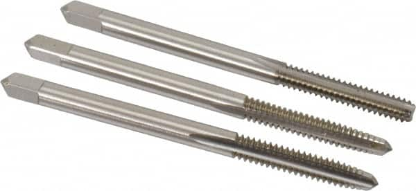 Hertel - #6-32 UNC, 3 Flute, Bottoming, Plug & Taper, Bright Finish, High Speed Steel Tap Set - 2" OAL, 2B/3B Class of Fit - A1 Tooling