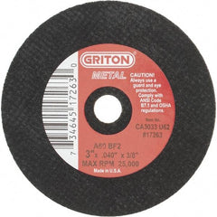 Value Collection - 3" 60 Grit Aluminum Oxide Cutoff Wheel - 0.04" Thick, 3/8" Arbor, Use with Die Grinders - A1 Tooling