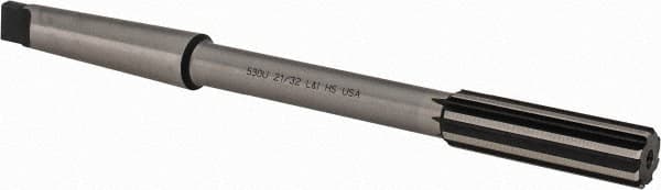 Made in USA - 21/32" High Speed Steel 8 Flute Chucking Reamer - Straight Flute, 2MT Morse Taper Shank, 2-1/4" Flute Length, 9" OAL - A1 Tooling