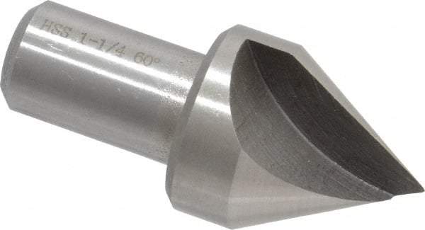 Interstate - 1-1/4" Head Diam, 3/4" Shank Diam, 1 Flute 60° High Speed Steel Countersink - Bright Finish, 2-3/4" OAL, Single End, Straight Shank, Right Hand Cut - A1 Tooling