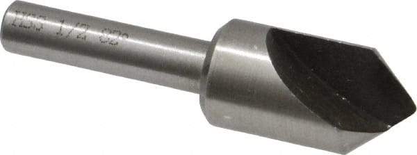 Interstate - 1/2" Head Diam, 1/4" Shank Diam, 1 Flute 82° High Speed Steel Countersink - Bright Finish, 2" OAL, Single End, Straight Shank, Right Hand Cut - A1 Tooling