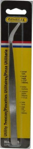 General - 6-1/2" OAL Utility Tweezers - X-LG, Curved Smooth Points - A1 Tooling