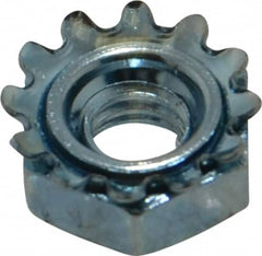 Value Collection - #12-24, Zinc Plated, Steel Hex Nut with External Tooth Washer - 1/2" Washer Diam, 7/16" Width Across Flats - A1 Tooling