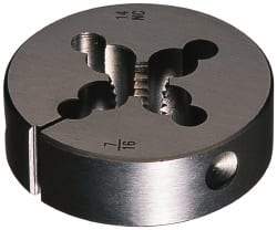 Cle-Line - 5/8-11 UNC Thread, 1-1/2" Outside Diam Carbon Steel Round Die - 1/2" Thick, Right Hand Thread, Adjustable - Exact Industrial Supply