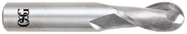 OSG - 9/16" Diam, 1-1/8" LOC, 2 Flute Solid Carbide Ball End Mill - Uncoated, Single End, 3-1/2" OAL, 9/16" Shank Diam, Spiral Flute - A1 Tooling