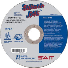 Sait - 5" Ceramic Cutoff Wheel - 0.045" Thick, 7/8" Arbor, 12,200 Max RPM, Use with Angle Grinders - A1 Tooling