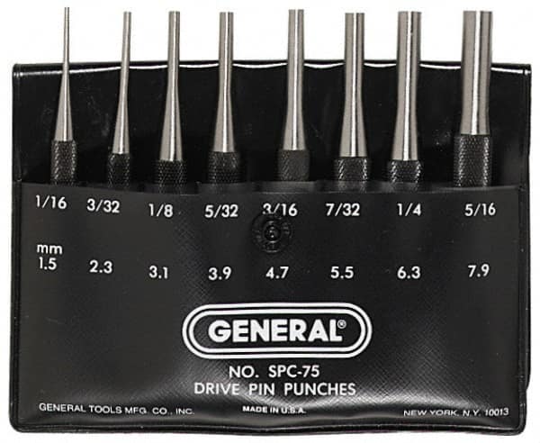 General - 8 Piece, 1/16 to 5/16", Pin Punch Set - Comes in Plastic Case - A1 Tooling