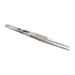 Value Collection - 5-3/4" OAL Stainless Steel Assembly Tweezers - Slide Locking Broad Point, Serrated Body/Tip - A1 Tooling