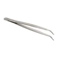 Value Collection - 6-1/4" OAL Stainless Steel Assembly Tweezers - Long Bent Point, Serrated Body/Tip - A1 Tooling