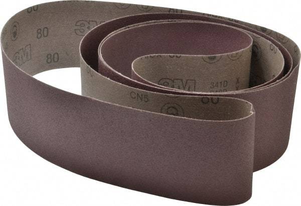 3M - 4" Wide x 132" OAL, 80 Grit, Aluminum Oxide Abrasive Belt - Aluminum Oxide, Medium, Coated, X Weighted Cloth Backing, Series 341D - A1 Tooling