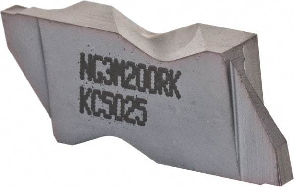 Kennametal - 3M200NG K Grade KC5025, 2mm Cutting Width Carbide Grooving Insert - 2.39mm Max Depth of Cut, Right Hand, 0.19mm Corner Radius, TiAlN Finish - A1 Tooling