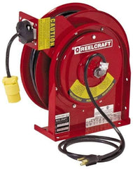 Reelcraft - 12 AWG, 45' Cable Length, Cord & Cable Reel with Outlet End - 1 Outlet, NEMA 5-15R, 15 Amps, 125 Volts, SJEOOW Cable, Red Reel - A1 Tooling