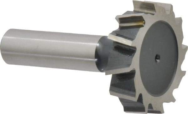 Interstate - 1-1/2" Diam x 3/8" Face Width, Cobalt, 16 Teeth, Shank Connection Woodruff Keyseat Cutter - Uncoated, 2-3/8" OAL x 1/2" Shank, Staggered Teeth, ANSI 1212, Old Standard G - A1 Tooling