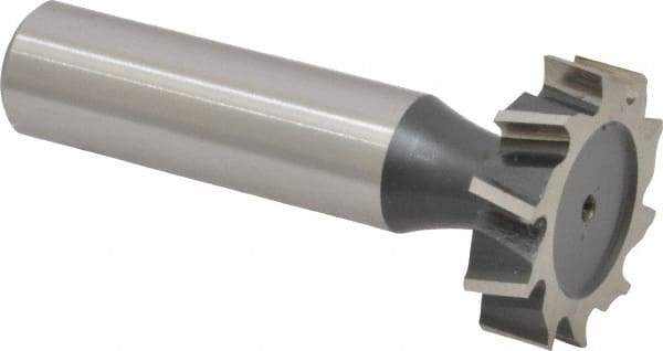 Interstate - 1" Diam x 1/4" Face Width, High Speed Steel, 12 Teeth, Shank Connection Woodruff Keyseat Cutter - Uncoated, 2-1/4" OAL x 1/2" Shank, Staggered Teeth, ANSI 808, Old Standard 15 - A1 Tooling