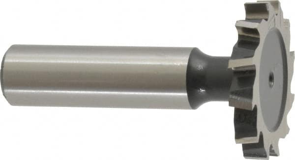 Interstate - 1-1/4" Diam x 3/16" Face Width, High Speed Steel, 14 Teeth, Shank Connection Woodruff Keyseat Cutter - Uncoated, 2-3/16" OAL x 1/2" Shank, Staggered Teeth, ANSI 610, Old Standard 19 - A1 Tooling