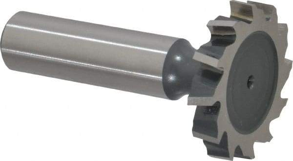 Interstate - 1-1/4" Diam x 7/32" Face Width, High Speed Steel, 14 Teeth, Shank Connection Woodruff Keyseat Cutter - Uncoated, 2-7/32" OAL x 1/2" Shank, Staggered Teeth, ANSI 710, Old Standard 20 - A1 Tooling