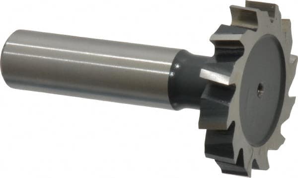 Interstate - 1-3/8" Diam x 1/4" Face Width, High Speed Steel, 14 Teeth, Shank Connection Woodruff Keyseat Cutter - Uncoated, 2-1/4" OAL x 1/2" Shank, Staggered Teeth, ANSI 811, Old Standard 22 - A1 Tooling