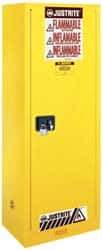 Justrite - 1 Door, 3 Shelf, Yellow Steel Space Saver Safety Cabinet for Flammable and Combustible Liquids - 65" High x 23-1/4" Wide x 18" Deep, Manual Closing Door, 22 Gal Capacity - A1 Tooling