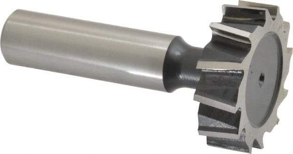 Interstate - 1-1/4" Diam x 3/8" Face Width, High Speed Steel, 14 Teeth, Shank Connection Woodruff Keyseat Cutter - Uncoated, 2-3/8" OAL x 1/2" Shank, Staggered Teeth, ANSI 1210, Old Standard E - A1 Tooling