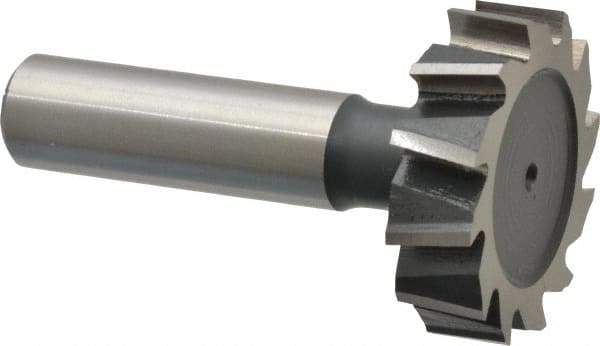 Interstate - 1-3/8" Diam x 3/8" Face Width, High Speed Steel, 14 Teeth, Shank Connection Woodruff Keyseat Cutter - Uncoated, 2-3/8" OAL x 1/2" Shank, Staggered Teeth, ANSI 1211, Old Standard F - A1 Tooling