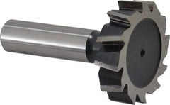 Interstate - 1-1/2" Diam x 3/8" Face Width, High Speed Steel, 16 Teeth, Shank Connection Woodruff Keyseat Cutter - Uncoated, 2-3/8" OAL x 1/2" Shank, Staggered Teeth, ANSI 1212, Old Standard G - A1 Tooling