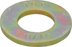 Made in USA - 9/16" Screw, Grade 8 Alloy Steel SAE Flat Washer - 19/32" ID x 1-3/16" OD, 0.121" Thick, Zinc Yellow Dichromate Finish - A1 Tooling