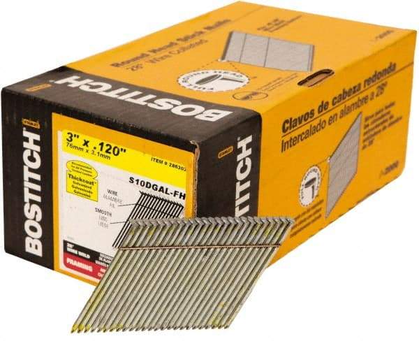 Stanley Bostitch - 11 Gauge 0.12" Shank Diam 3" Long Framing Nails for Power Nailers - Steel, Galvanized Finish, Smooth Shank, Angled Stick Wire Collation, Round Head, Diamond Point - A1 Tooling