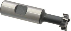 Interstate - 25/32" Cut Diam, 21/64" Cut Width, 13/32" Neck Diam, 3/4" Shank Diam, 3-1/4" OAL, High Speed Steel T-Slot Cutter - TiN Finish, 3/8" Bolt, 2-1/16" Shank Length, Staggered Teeth - A1 Tooling