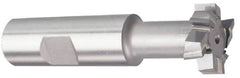 Made in USA - 1-27/32" Cut Diam, 53/64" Cut Width, 1-1/32" Neck Diam, 1-1/4" Shank Diam, 4-13/16" OAL, Carbide-Tipped T-Slot Cutter - TiN Finish, 1" Bolt, 2-5/16" Shank Length, Staggered Teeth, 8 Teeth, Weldon Flat - A1 Tooling