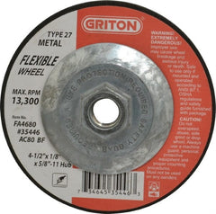 Value Collection - 80 Grit, 4-1/2" Wheel Diam, 1/8" Wheel Thickness, Type 27 Depressed Center Wheel - A1 Tooling