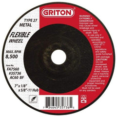 Value Collection - 60 Grit, 7" Wheel Diam, 1/8" Wheel Thickness, Type 27 Depressed Center Wheel - Aluminum Oxide, 8,500 Max RPM - A1 Tooling