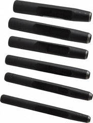 General - 6 Piece, 3/16 to 1/2", Hollow Punch Set - Square Shank, Comes in Plastic Roll - A1 Tooling