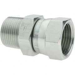 Steel Flared Tube Connector: 1″ Tube OD, 3/4-14 Thread, 37 ° Flared Angle MNPT x FNPT Ends