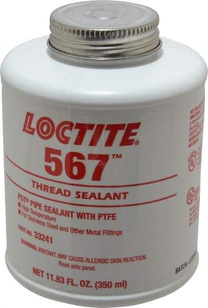 Loctite - 350 ml Brush Top Can White Pipe Sealant - Methacrylate Ester, 400°F Max Working Temp, For Sealing Metal Tapered Pipe Threads & Fittings Up to 2" - A1 Tooling