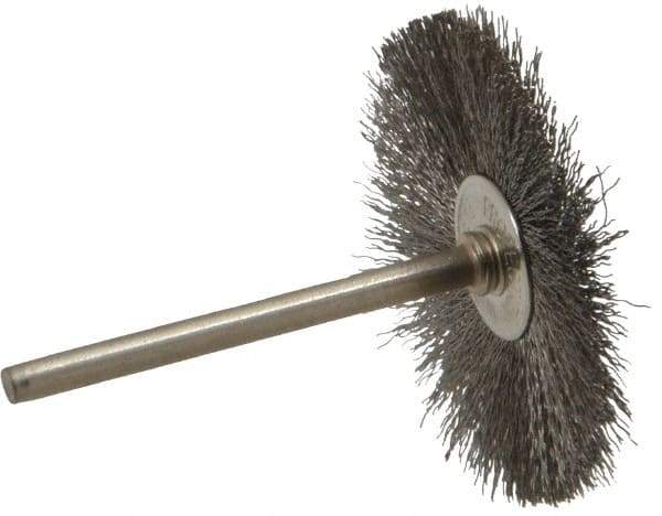 Anderson - 1-1/2" OD, 1/8" Shank Diam, Crimped Stainless Steel Wheel Brush - 0.005" Filament Diam, 25,000 RPM - A1 Tooling