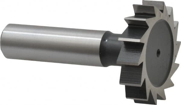 Interstate - 1-3/8" Diam x 5/16" Face Width, High Speed Steel, 14 Teeth, Shank Connection Woodruff Keyseat Cutter - Uncoated, 2-5/16" OAL x 1/2" Shank, Straight Teeth, ANSI 1011, Old Standard 23 - A1 Tooling