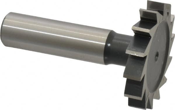 Interstate - 1-1/2" Diam x 1/4" Face Width, Cobalt, 16 Teeth, Shank Connection Woodruff Keyseat Cutter - Uncoated, 2-1/4" OAL x 1/2" Shank, Straight Teeth, ANSI 812, Old Standard 24 - A1 Tooling